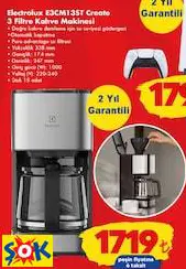 ELECTROLUX E3CM13ST CREATE 3 FİLTRE KAHVE MAKİNESİ